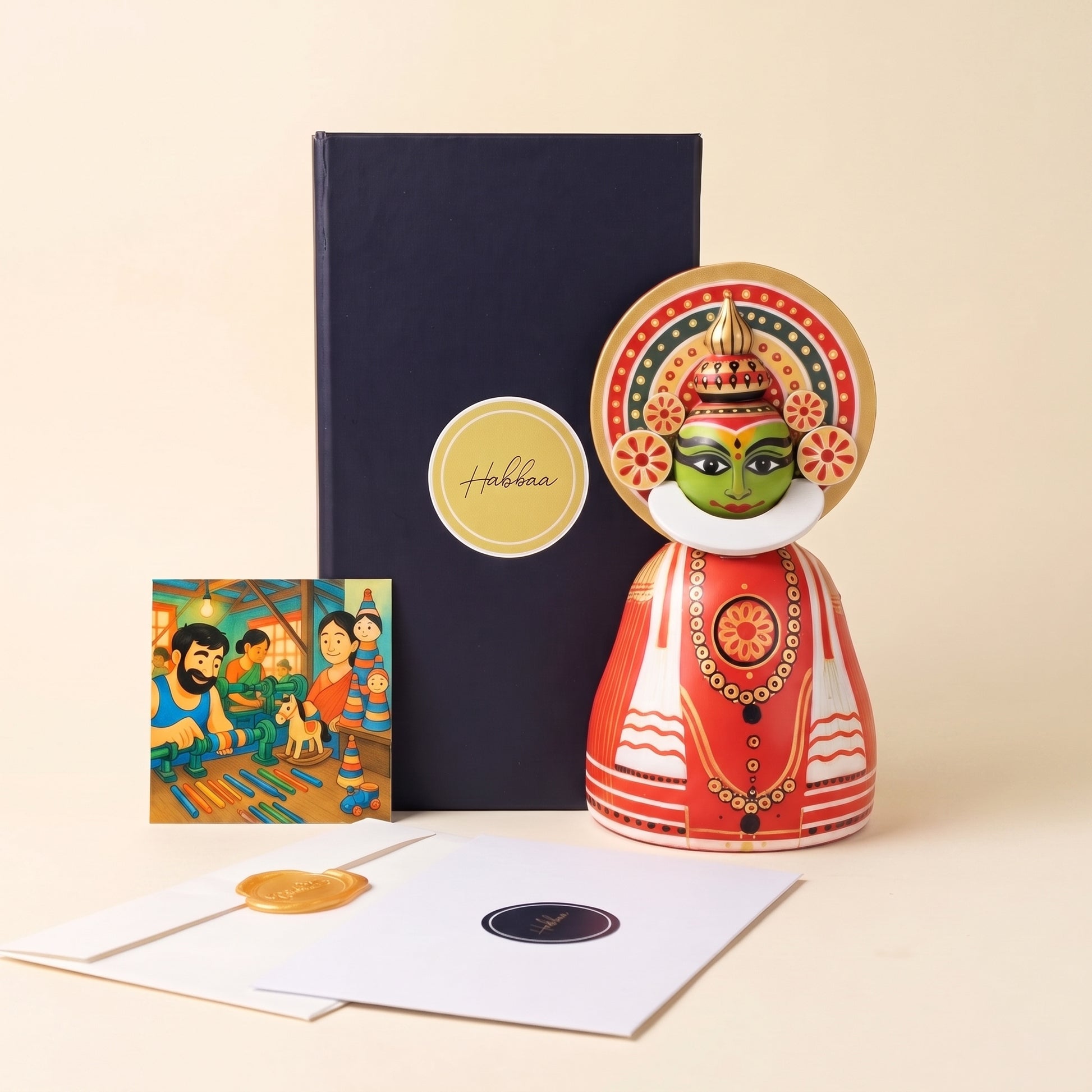 Channapatna Kathakali gift hamper with handcrafted wooden collectible and premium gift box